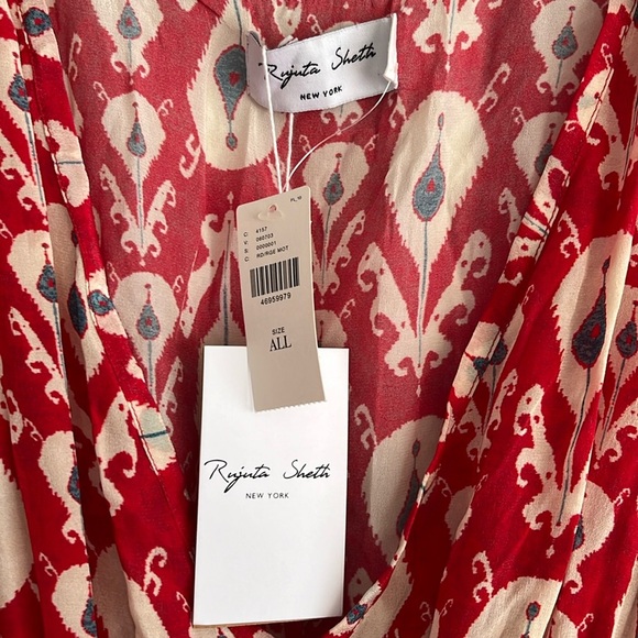 NWT Rujuta Sheth Anthropologie One Size Kaftan Dress Red Pattern - Picture 7 of 8